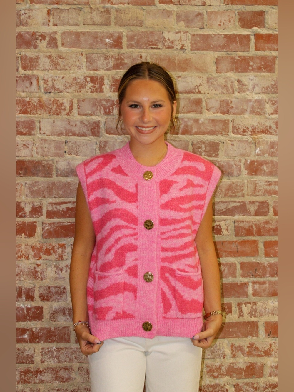 &MERCI PINK TIGER STRIPE KNIT SWEATER VEST